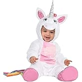 Infant White Unicorn Costume | Baby Jumpsuit with Tail, Headpiece and Booties for Halloween, Birthday Dress Up