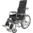 ZJDU Reclining Wheelchair,High Back Reclining Commode Wheelchair,Super Lightweight Folding Wheelchair, 6-Speed Adjustable for Adults Handicap Elderly