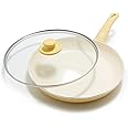 GreenLife Soft Grip Healthy Ceramic Nonstick, 12" Frying Pan Skillet with Lid, PFAS-Free, Dishwasher Safe, Yellow