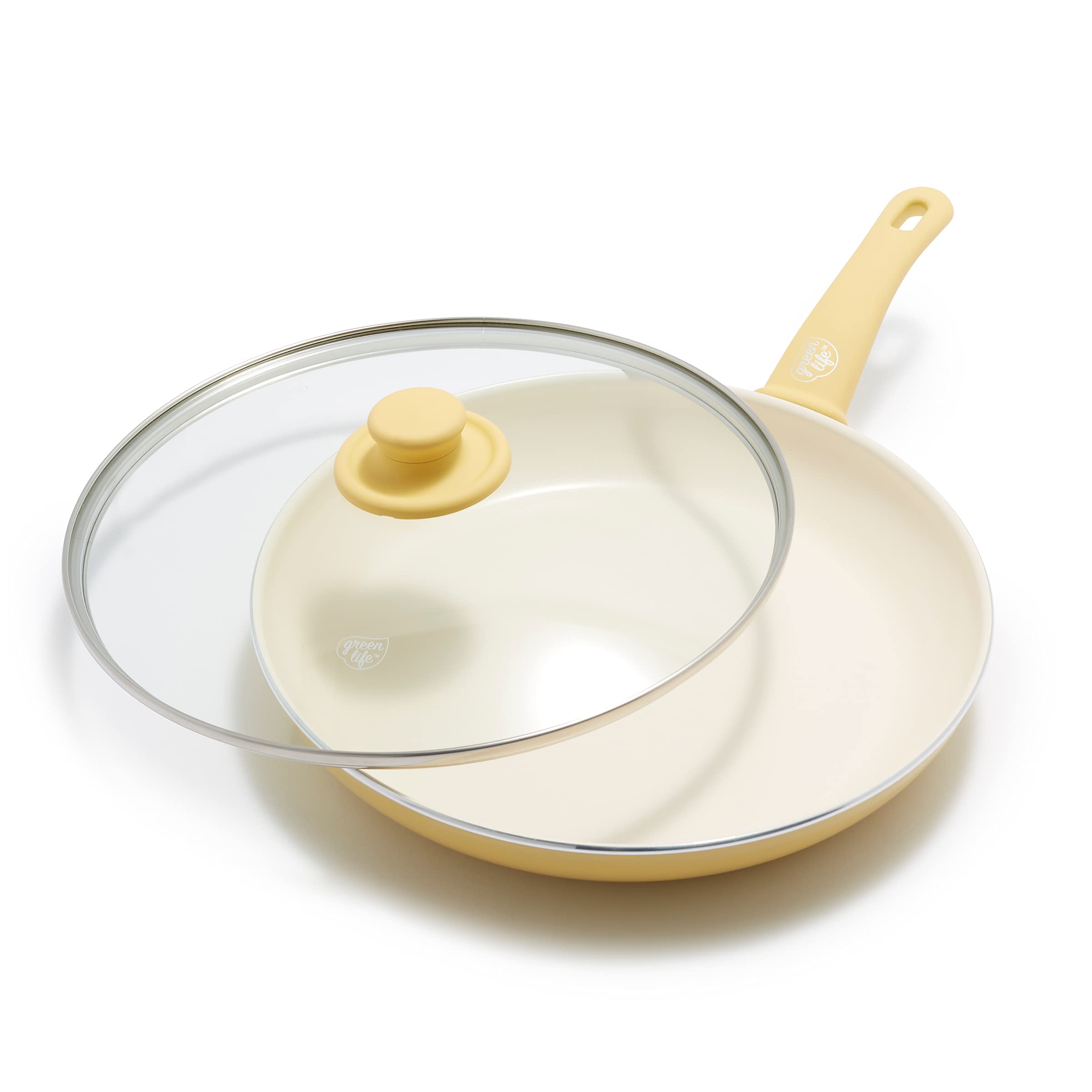 Photo 1 of GreenLife Soft Grip Healthy Ceramic Nonstick, 12" Frying Pan Skillet with Lid, PFAS-Free, Dishwasher Safe, Yellow