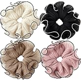 4 Pcs Oversized Puffy Hair Scrunchies Double Layer Pleated Ruffle Hair Ties for Women Girls