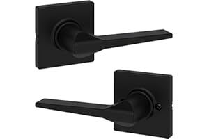 Weiser Hollis Matte Black Square Rose Door Handle, Reversible Passage Lever, Interior Door Handles for Hall and Closet Door, 