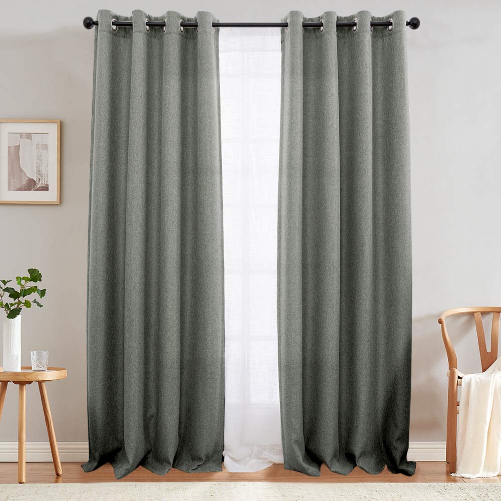 JINCHAN Linen Textured Curtains Living Room Thermal Curtains Room Darkening Moderate Thermal Insulated Curtains 72 Inch Long Dark Grey Curtains for Bedroom Drape Grommet Top 1 Panel