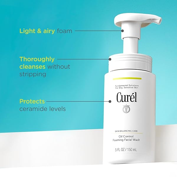 CUREL OIL CONTROL JAPANESE SKIN CARE, FOAMING FACE WASH FOR DRY, SENSITIVE SKIN, GENTLE FACE WASH FOR WOMEN AND MEN, 5 OZ