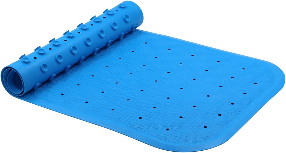 iTrunk Non-Slip Natural Rubber Bath Mat with High Grip Suction Cups 76 x 34 cm Blue