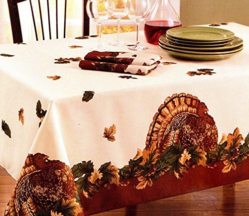 Table Trends Harvest Holiday Thanksgiving Turkey Tablecloth, 60-by-102 Inches Rectangular
