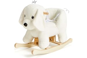 JOLIE VALLÉE TOYS & HOME Baby Rocking Horse,Labrador Wooden Rocking Horse for Toddlers 1 Year Old Cute Dog Stuffed Plush Ride-on Toy Rocking Animal for Baby Boys and Girls Nursery/Child Christmas or Birthday Gift