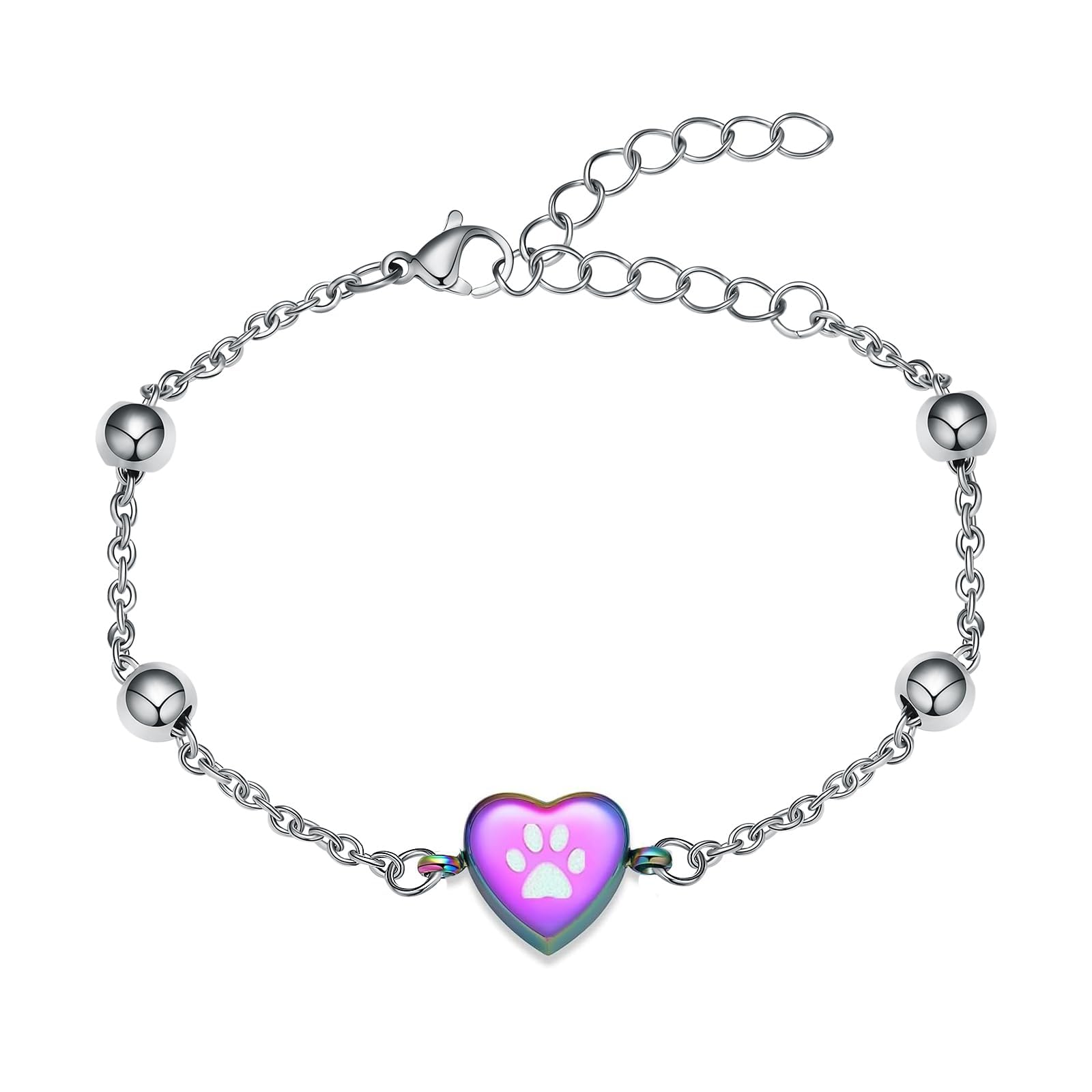 AIWENXI Pet Paw Urn Bracelet for Ashes Adjustable Heart Cremation Bracelet for Pet Ashes Stainless Steel Dog Cat Cremation Jewellery Memorial Keepsake Bangle