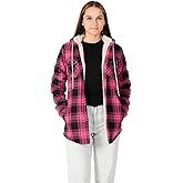 ZENTHACE Women's Sherpa Lined Plaid Flannel Jacket Button Down Hooded Flannel Shirt Jacket Warm Shacket(All Sherpa Lining)