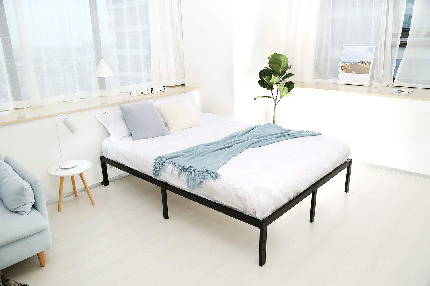 Noah Megatron 14 Inch Heavy Duty Metal Platform Bed Frame / Non-Slip, Black, Twin