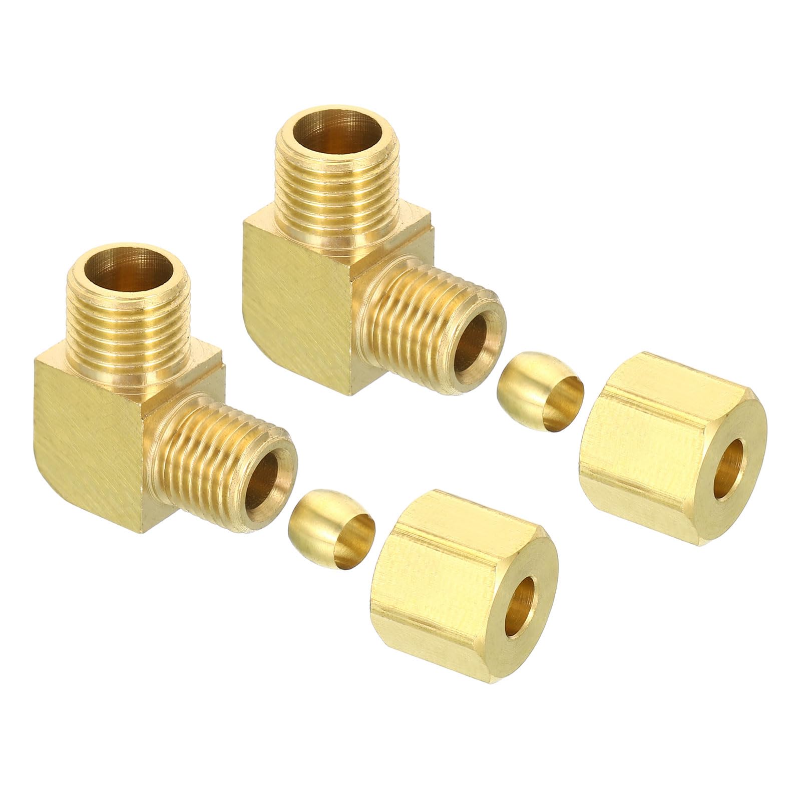 PATIKIL G1/4 Male x 6mm Tube OD Brass Compression Tube Fitting, 2 Pack 90 Degree Elbow Pipe Tube Fitting for Plumbing, Hose Connector