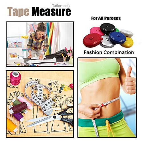 3 Pack Tape Measure 150 cm 60 Inch Push Button Tape Body Measuring Soft Retractable for Sewing Double-Sided Tailor Cloth Ruler (Pink Purple Sky Blue) by BUSHIBU