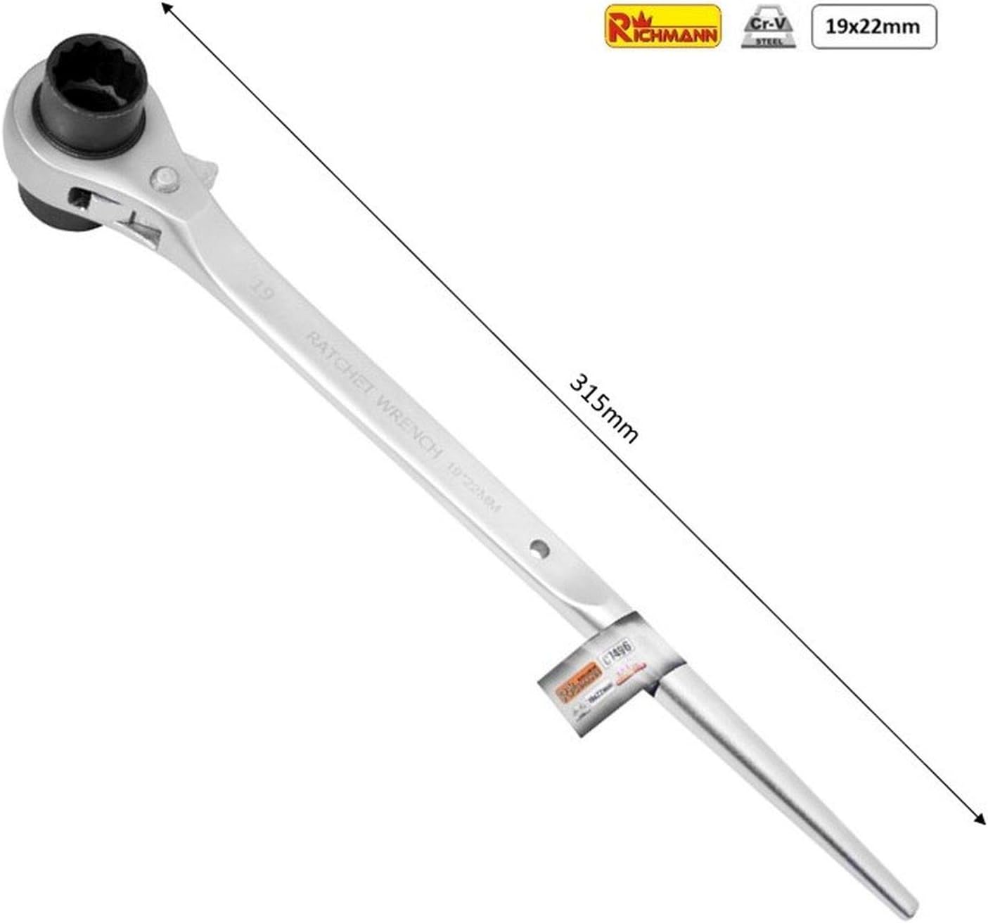 RICHMANN 4-in-1 Gerüstbauschlüssel (19/22) - Gerüstbauratsche, Ratschenschlüssel, Hammer