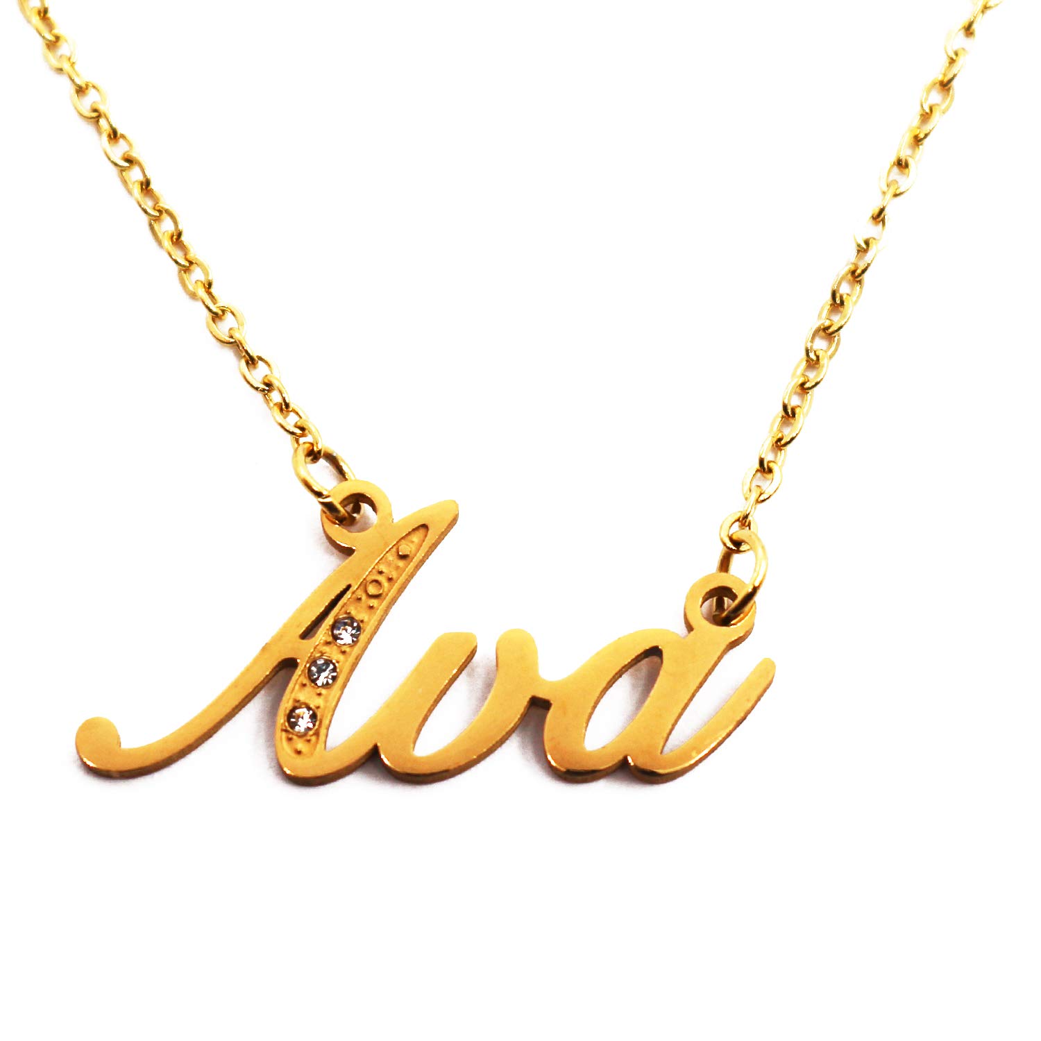 Ava Italic Personalised Name Necklace With Cubic Zirconia Gold Plated, Custom Dainty Name Pendants, Jewellery for Ladies, Girlfriend, Mother, Sister, Friends