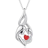 XPYPZP Mother Daughter and Son Necklace Heart Birthstone Necklace White Gold Heart Pendant Birthstone Jewelry Anniversary Birthday Gifts for Women Mom Wife Her