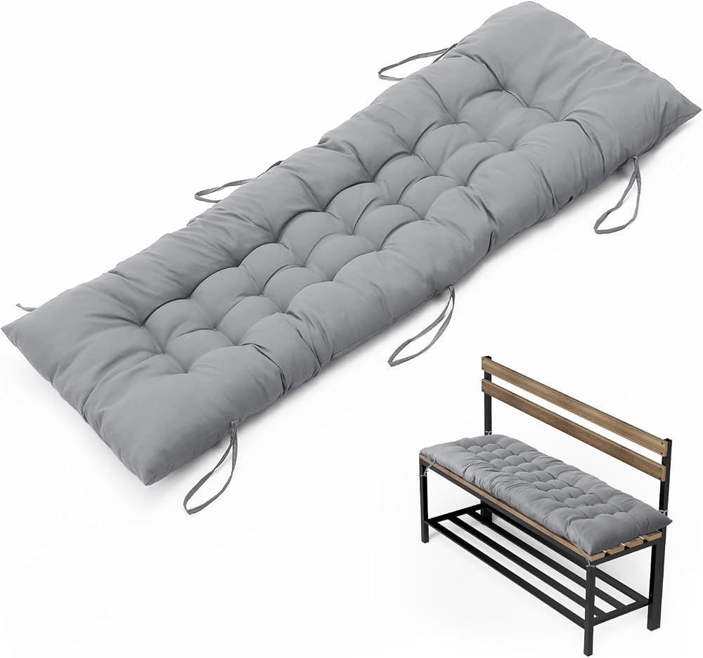 DKIEI 2/3 Seater Garden Bench Cushion 110x40cm Grey Non-Slip 8cm Thick