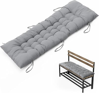 DKIEI 2/3 Seater Garden Bench Cushion 110x40cm Grey Non-Slip 8cm Thick
