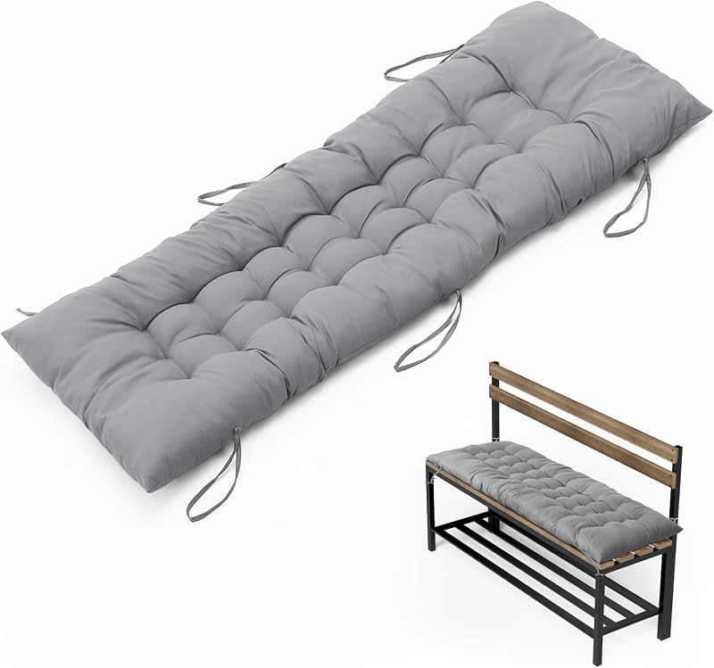 DKIEI 2/3 Seater Garden Bench Cushion 110x40cm Grey Non-Slip 8cm Thick