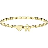 M MOOHAM Heart Initial Bracelet for Women - Valentines Day Gifts for Kids Girls, Dainty 14K Gold Plated Beaded Bracelets for Women Teen Girls Trendy Letter A-Z Personalized Heart Jewelry Gifts