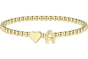 M MOOHAM Stocking Stuffers for Teen Girls Women - Dainty Gold Initial Beaded Bracelets for Women Trendy, Charm Letter A-Z Personalized Bracelet Jewelry Kids Christmas Gifts