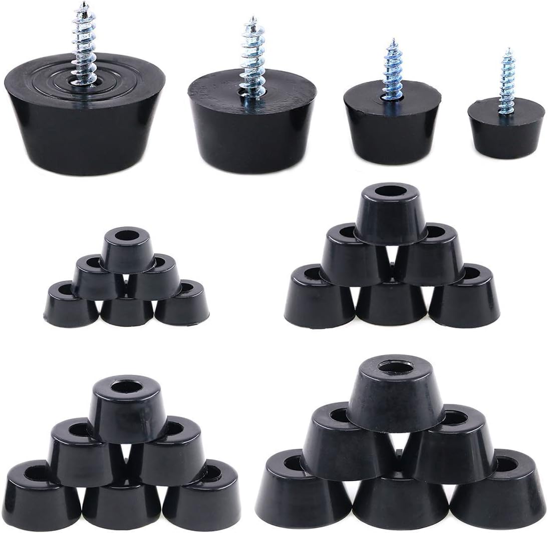 Round Black Rubber Feet Bumpers Pads with Matching Screws with Built in Stainless Steel Washer for Cutting Board Amps Cabinet Desk Tables Couches