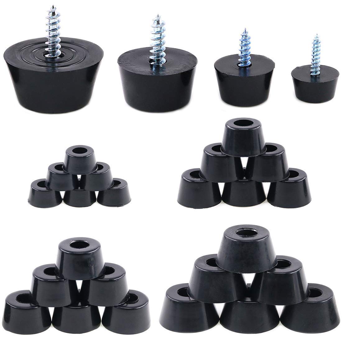 Round Black Rubber Feet Bumpers Pads with Matching Screws with Built in Stainless Steel Washer for Cutting Board Amps Cabinet Desk Tables Couches