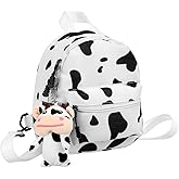 Abaodam Cow Print Canvas Shoulder Bag for Women and Girls Lightweight 9.05X7.48X5.51In Student Backpack with Multiple Pockets for Travel and Daily Use