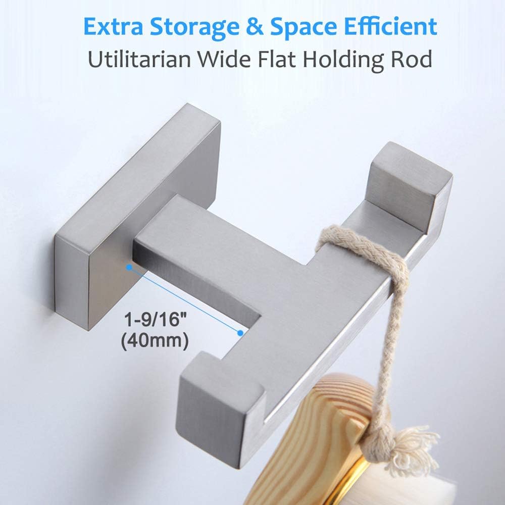 Double Towel Hook, Angle Simple SUS304 Stainless Steel Bath Towel Holder, Bathroom Double Robe Hook, Hand Towel Hanger Wall Mount, Brushed Nickel - - 