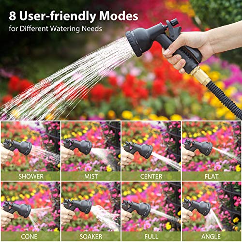 OWSOO Garden Hose, 75 FT Water Hose with 3/4" Solid Brass Fittings, Durable Flexible Garden Hose with Double Latex Core, 8 Functions Sprayer, Extra Strength Fabric, Expandable Hose for Gardening - Thumbnail 3