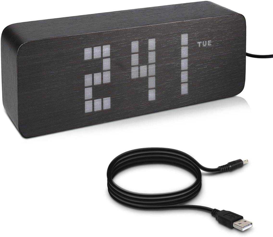 kwmobile Réveil Digital LED Aspect Bois Horloge Alarme Digitale avec Affichage numérique Heure