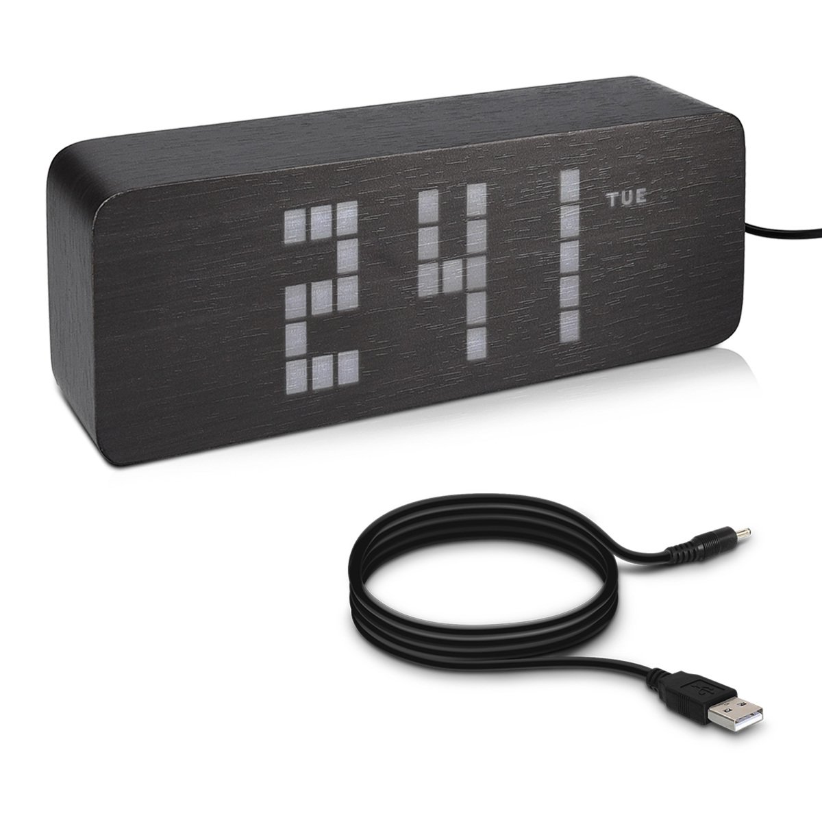 Buy Kwmobile Wooden Digital Alarm Clock Activated By Touch Or Sound Led Bedside Smart Clock With Thermometer Date And 3 Alarms Black With White Leds Online At Desertcart Antigua And Barbuda