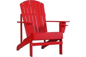 Outsunny Wooden Adirondack Chair, Outdoor Patio Lawn Chair with Cup Holder, Weather Resistant Lawn Furniture, Classic Lounge for Deck, Garden, Backyard, Fire Pit, Red