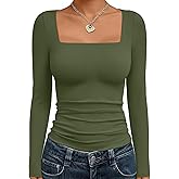 Trendy Queen Womens Cropped Long Sleeve Top - Square Neck Y2K Going Out & Workout Shirts, Soft Stretchy Fit