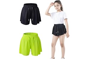 MADFAST 2 Pack Girls Flowy Shorts with Spandex Liner 2-in-1 Butterfly Skirts Teen Girls with Pockets for Sports，Running，Athletic