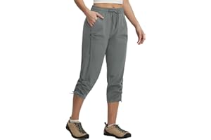 baleaf Women's Capri Pants with Zipper Pocket Lightweight Quick Dry Water Resistant Hiking Pants Adjustable Ankle Cuff