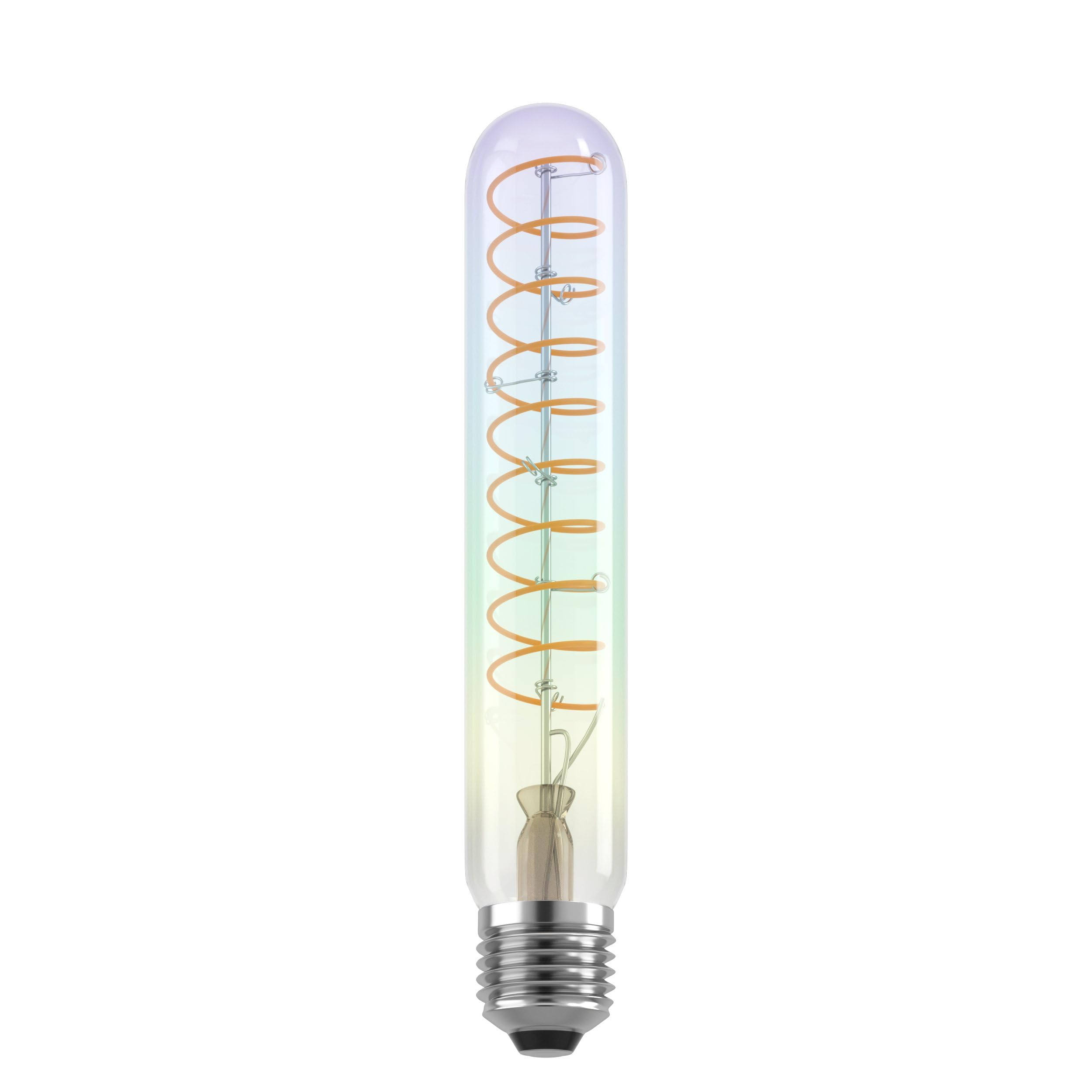 Eglo Dimmable iridescent E27 LED tube, multicoloured vintage spiral filament light bulb, Edison lamp in rainbow colours, 4 watt, 200 lumen, warm white glow, 2000 Kelvin, T30, Ø 1.2"