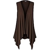 Made By Johnny Women’s Lightweight Sleeveless Cardigan – Draped Open Front Vest with Asymmetrical Hem