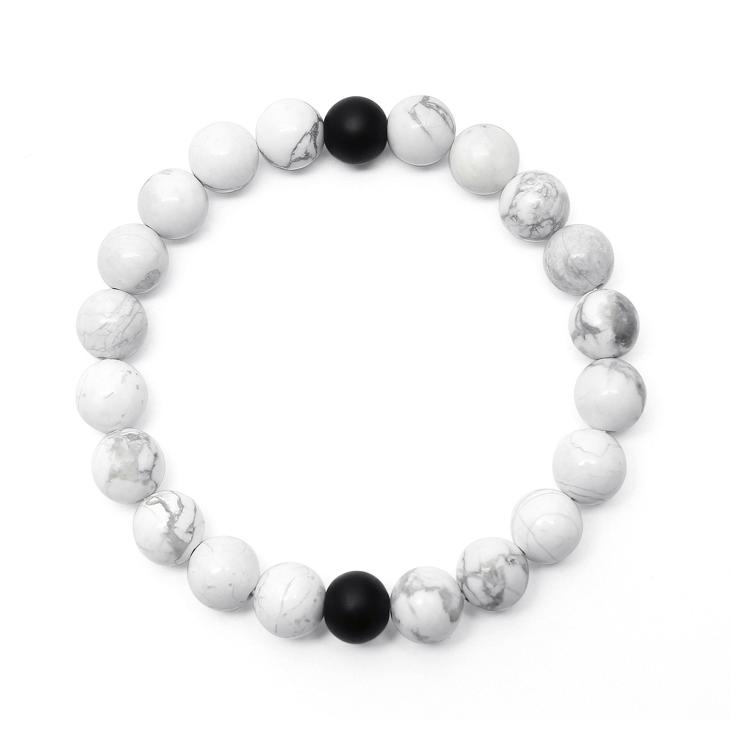 Gagafeel His Hers Black Matte Agate & White Howlite 8mm Beads Long Distance Relationship Couple Bracelet (2# 8mm)