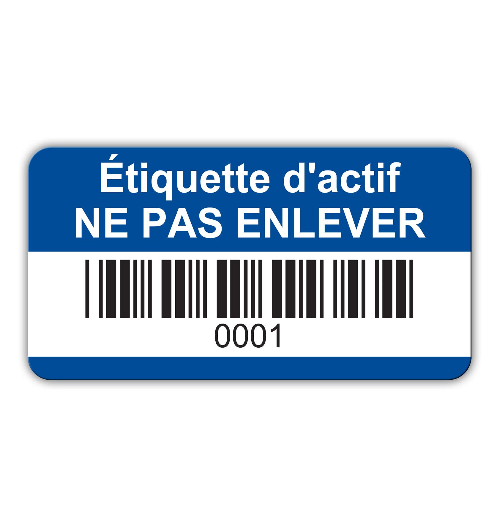 Blue French Asset Tag Labels - Barcoded and Numbered 1 to 500-38mm x 20mm Permanent Synthetic PP Labels - Price per Pack of 500 Labels (P/NO. 7828644FR)