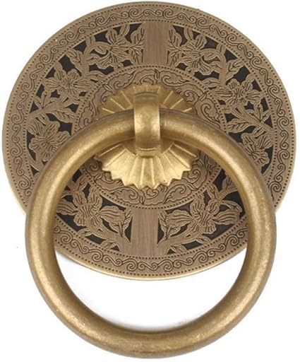 Antik Schublade Reines Kupfer Ring Griff geschnitzte Tür-Klopfer-Raum