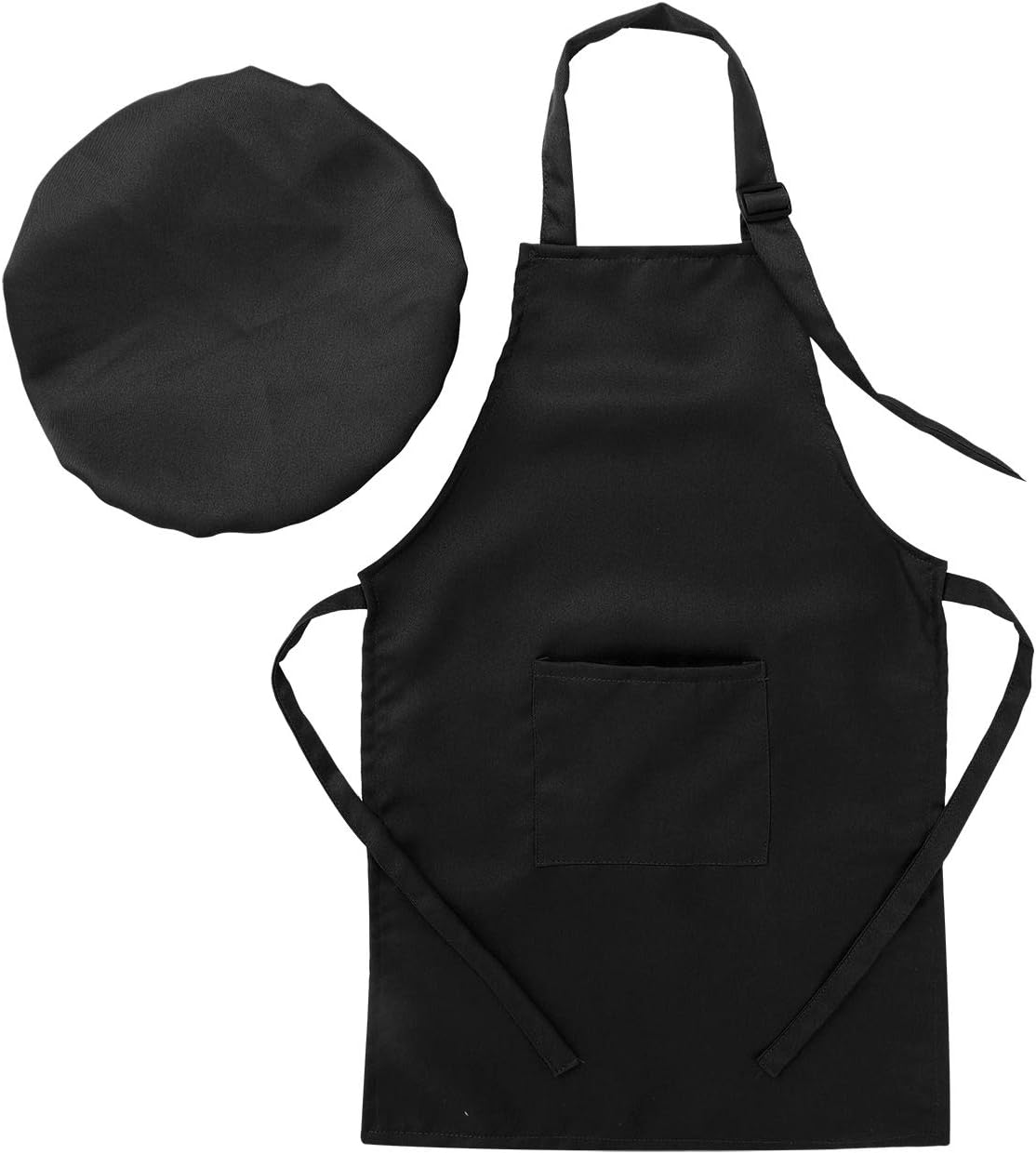 inlzdz Kids Children Chef Kitchen Apron Hat Outfit Adjustable Bib Artist Apron for Cooking Baking Painting Training Crafting Wear Black 8-12 Years - Image 4