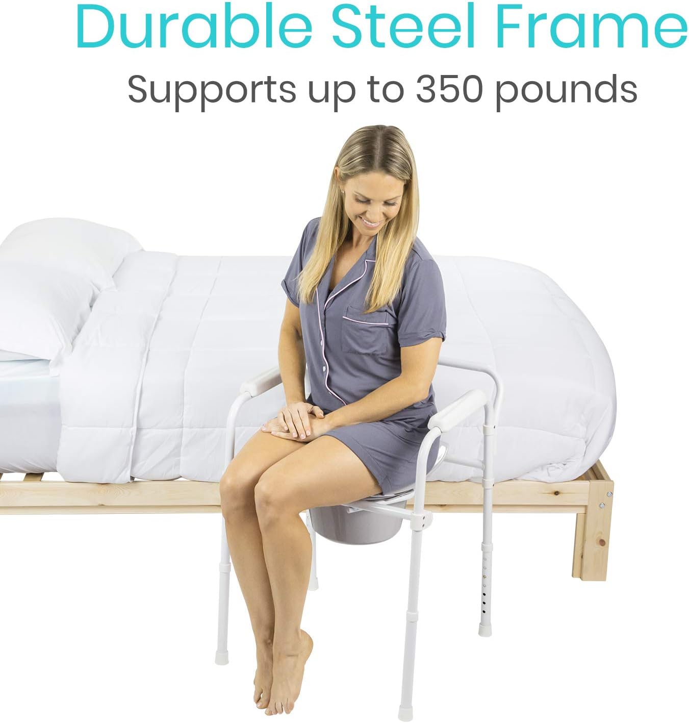 Vive Bedside Commode - Narrow Folding Toilet Seat for Adults, Handicap, Elderly - Fits Most Liner - Adjustable Height, Portable, Lightweight, Wide 3 in 1 Medical Toilet Chair Stool with Lid: Health & Personal Care