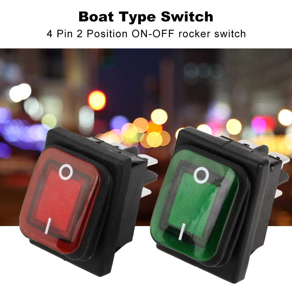 4 Pcs/Set Waterproof Rocker Toggle Switch 4 Pin 2 Position ON OFF Red Green Lamp Rocker Switch 220V Indicator Light Dustproof Red Green Lamp Rocker Switch Snap for Car Truck Boat Motorhome - Image 3