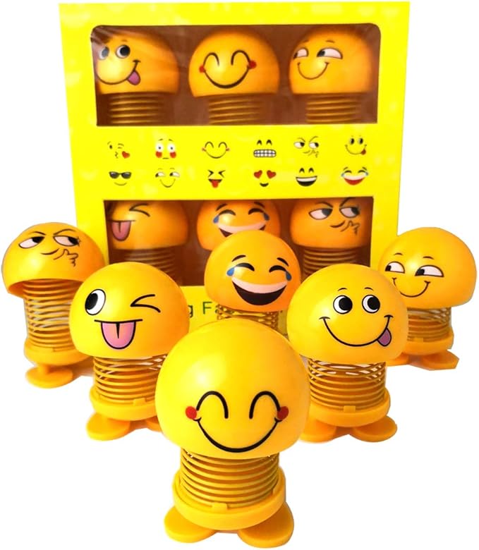 6 Pcs Cute Emoji Bobble Head Dolls, Funny Smiley Face