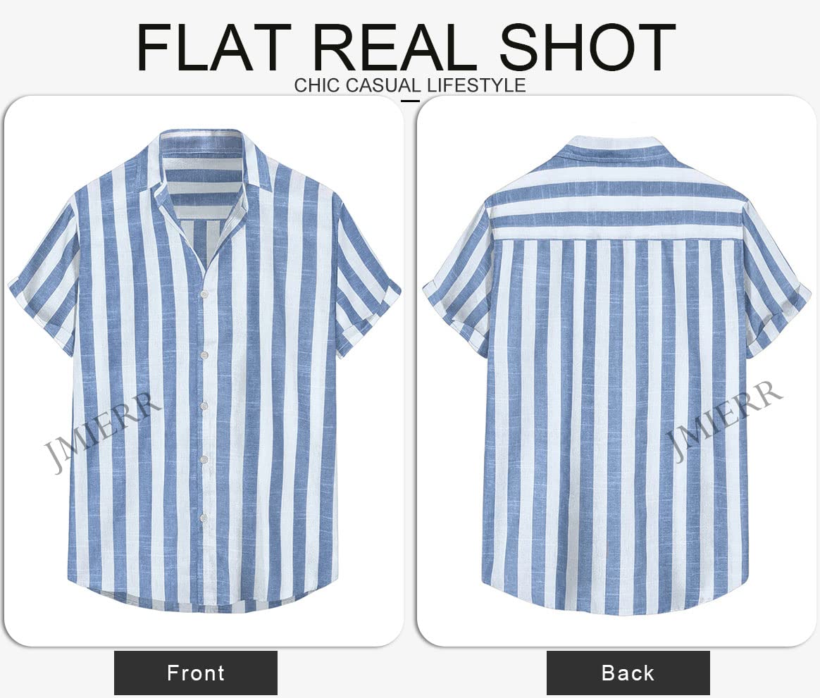 JMIERR Men's Casual Stylish Short Sleeve Button-Up Striped Dress Shirts Cotton Beach Shirt