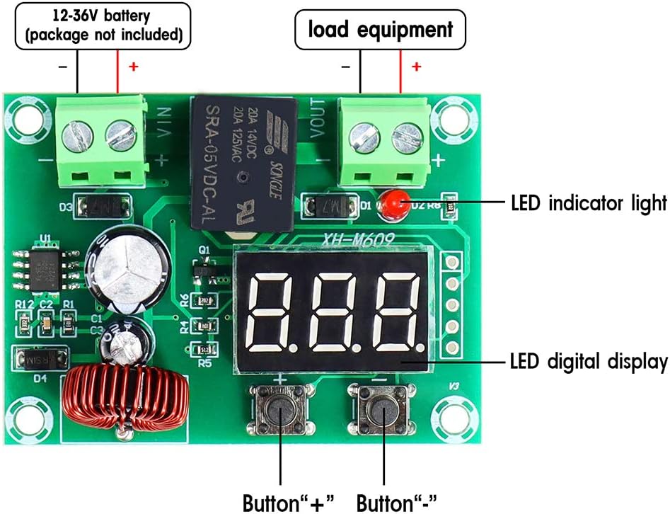 FIXITOK Voltage Protection Module Digital Low Voltage Protector Low Voltage Cutoff Disconnect Module for 12-36V Lithium Battery : Garden & Outdoor