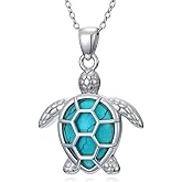 BETHZA Turtle Necklace 925 Sterling Silver Sea Turtle Pendant Necklace with Adjustable Chain Genuine Gemstones Turtles Jewelry Birthday Mothers Day Gift for Women