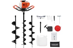 GRFCEVUE Auger Post Hole Digger, 52CC 2-Stroke 1700W Gas Powered Earth Post Hole Digger Fence Earth Auger Single Cylinder Air-Cooled Post Hole Digger with 3 Auger Drill Bits 4" 6" 8" for Farm Garden Plant