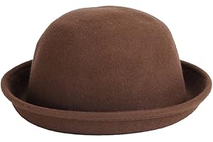 Queenbox Bowler Fedora Panama Derby Hat Women's Roll-up Brim Wool Felt Jazz Cap,Coffee