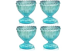 Blue Glass Easter Egg Cup for Soft or Hard Boiled Egg Holder - Pack 4 Egg Holders for Breakfast Brunch, Kitchenware, Coastal 